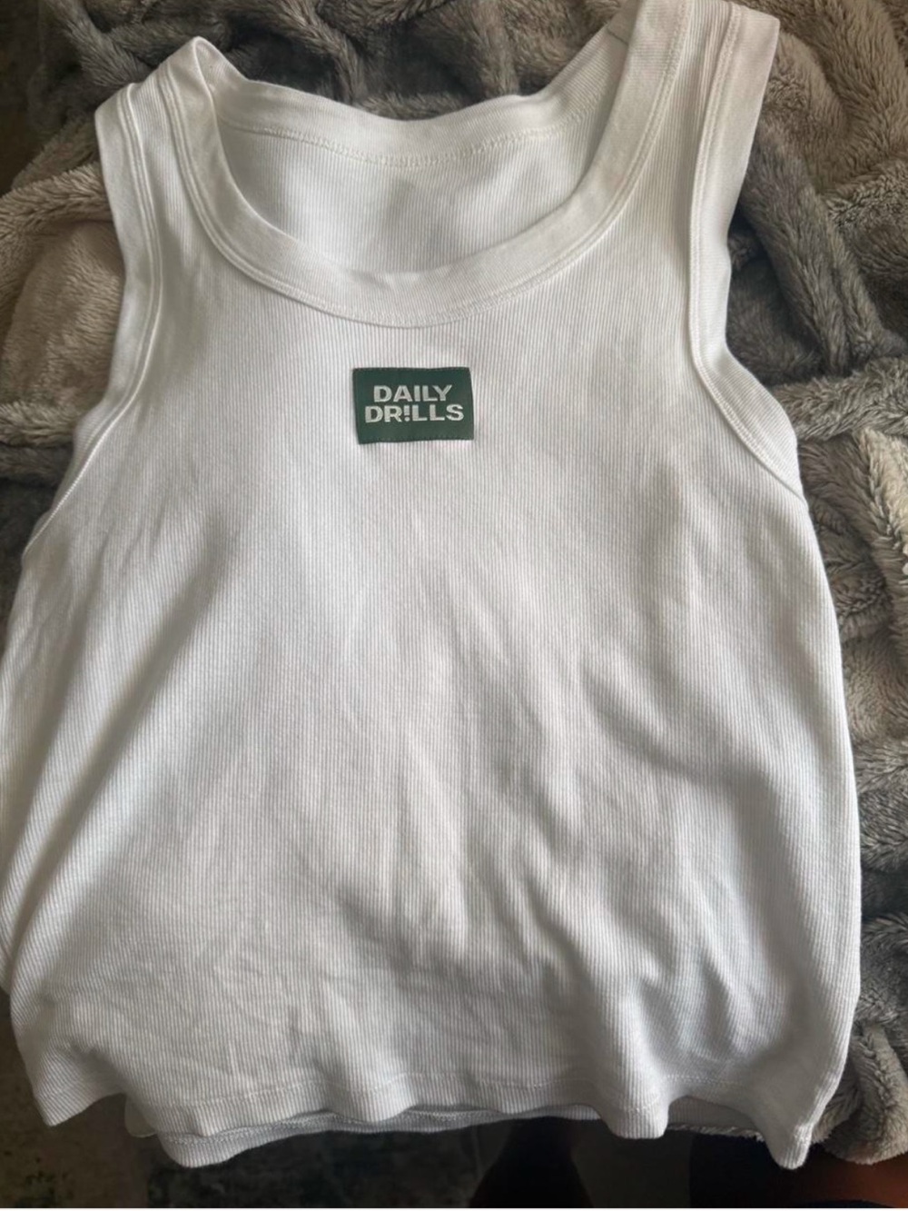 Daily Drills Kids White Ribbed Tank with Green Logo